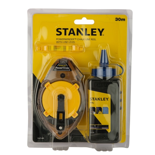 STANLEY® POWERWINDER® 30m Chalk Line Reel With Blue Chalk and Level