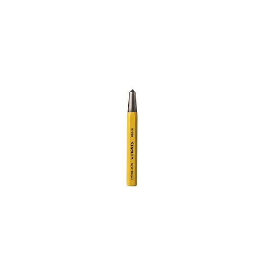 STANLEY 5/16 inch (8mm) cold chisel with yellow hexagonal body and black tip, side angle on white background.