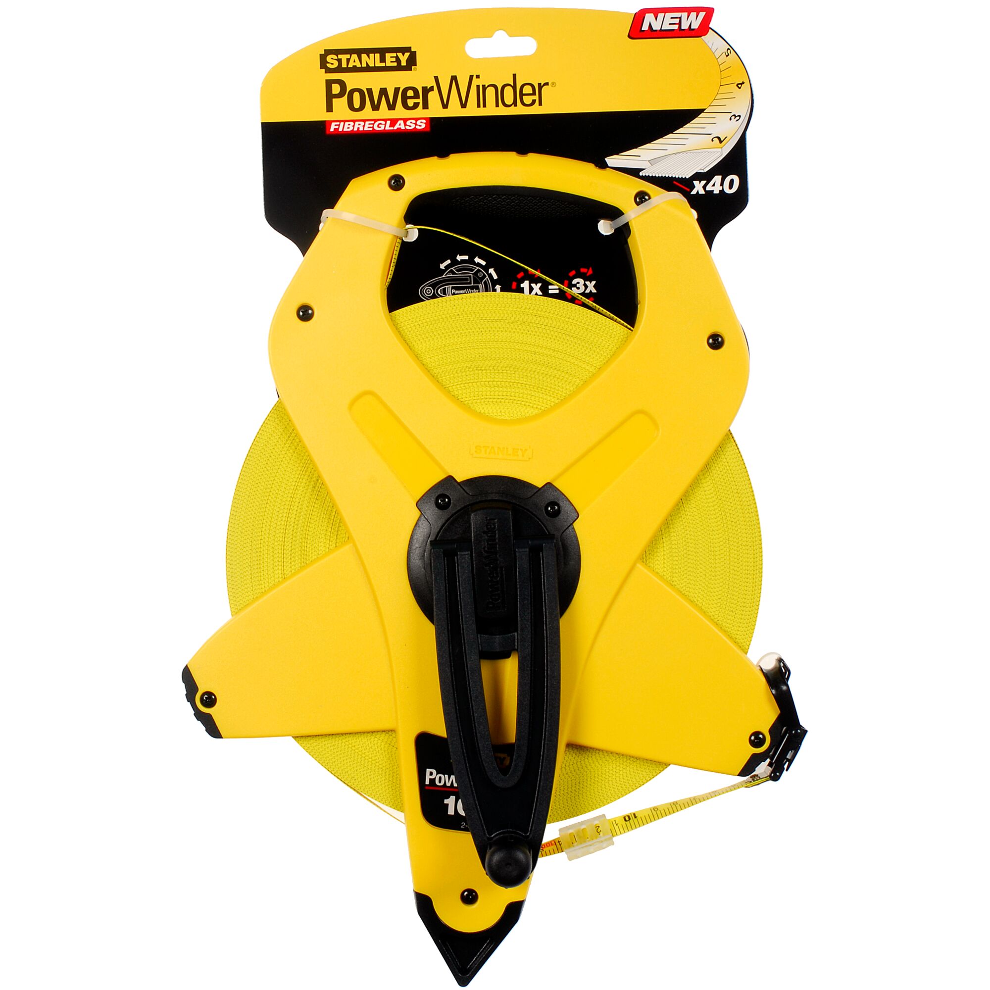 Stanley 34-760 PowerWinder Bandmaß – 100 Ft, Fiberglas, Mit 3:1 Übersetzung