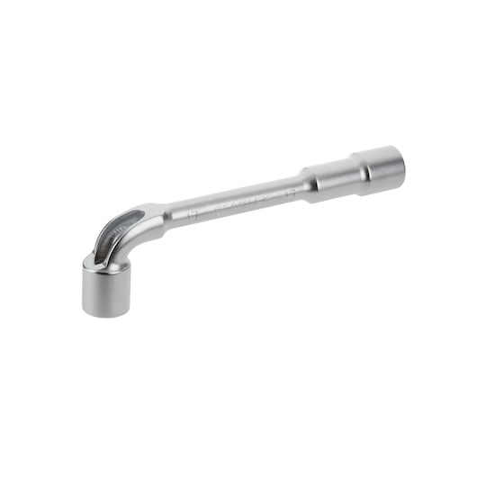 STANLEY 2-86-694 silver L-shaped socket wrench on white background, side angle.