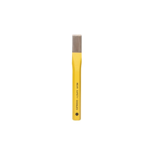 STANLEY 4-18-289 flat chisel with yellow handle, front view on white background.