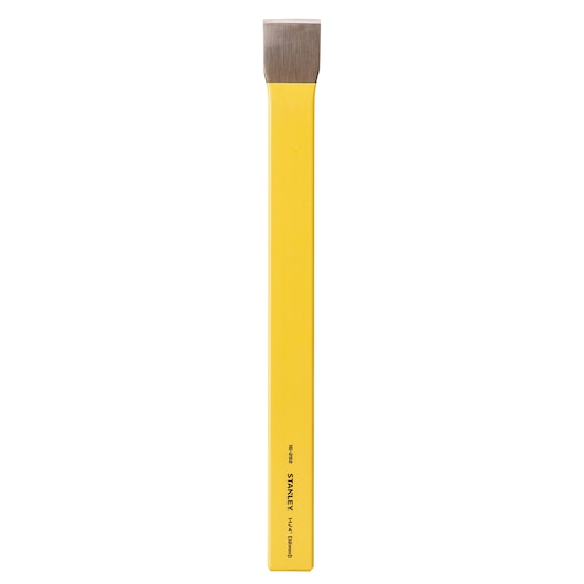 STANLEY 4-18-292 flat chisel with yellow handle, photographed from the front on white background.