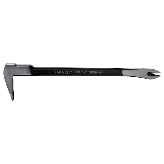 STANLEY 55-115 pry bar, 12-inch steel tool, side view on white background.
