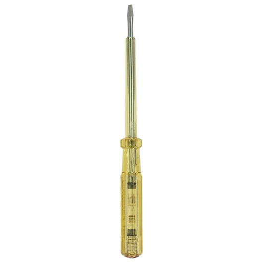 STANLEY 66-120 slotted screwdriver with transparent yellow handle, front angle photo.