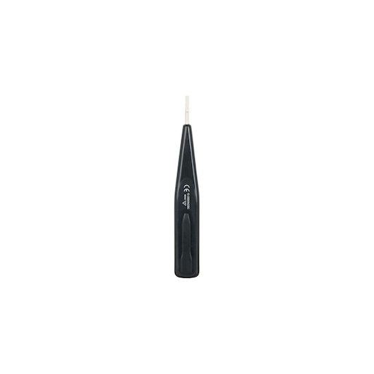 STANLEY 66-137 black precision screwdriver, front angle, with slim handle and fine tip on white background.