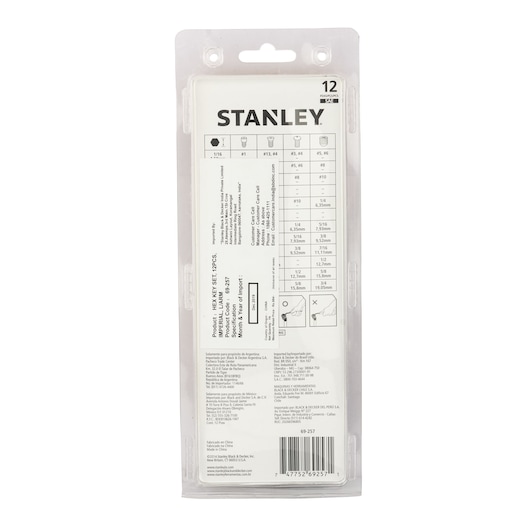 Hex Key Set, 12 Pcss, Imperial, L/Arm