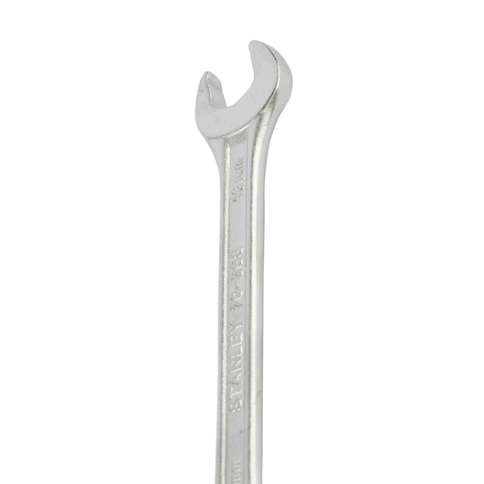 STANLEY 70-368E open-end wrench, silver finish, product photography, front angle on white background.