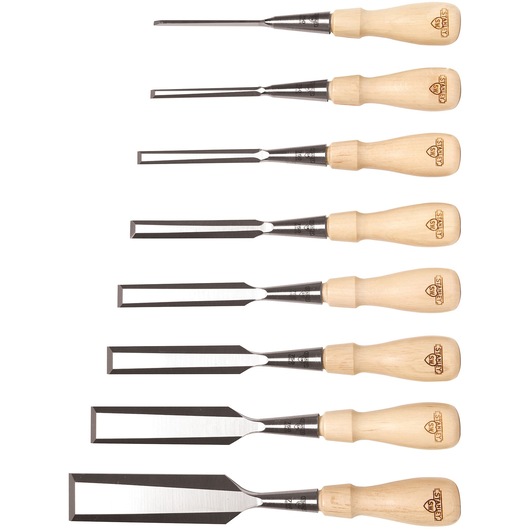Left profile of 8 piece sweetheart 750 series socket chisel set.