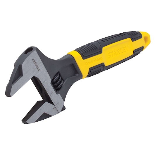 Diagonal view of 8 inch Adjustable Wrench with jaws open.