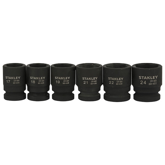 1/2 Std Impact Socket Set (13 Pcss) 10-11-12-13-14-15-16-17-18-19-21-22-24Mm