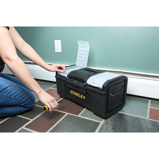 19 in One-Touch Tool Box With Removable Lid Organizers