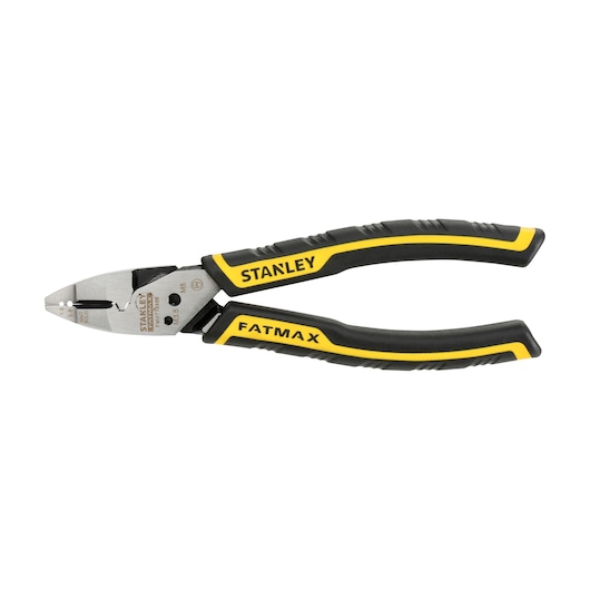 Stanley FatMax pliers with black and yellow ergonomic handles, shown on white background.