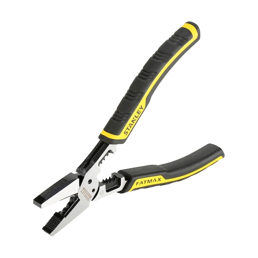 Stanley FatMax pliers with black and yellow grips, shown open on a white background.