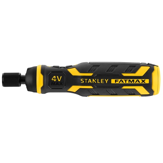STANLEY FMHT66719-0 cordless screwdriver, black and yellow, side view on white background.
