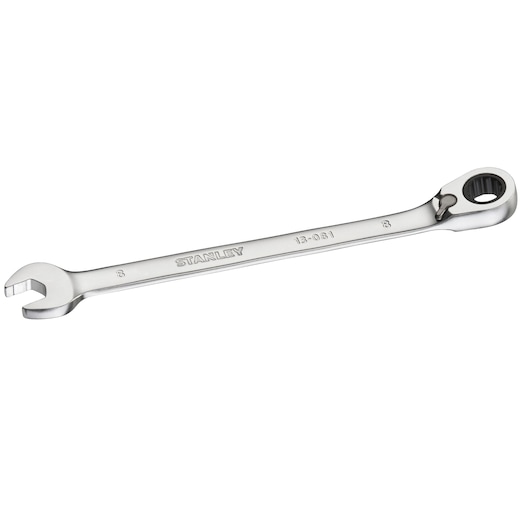 STANLEY FMMT13081-0 ratcheting combination wrench, chrome finish, front angle on white background.