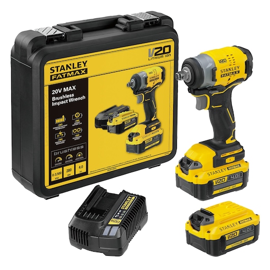 20V Brushless Impact Wrench 4.0Ah x2, 2Ah charg