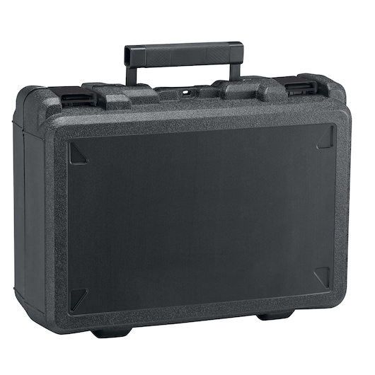STANLEY SCH12S2K black hard plastic tool case, angled view, with sturdy handle and secure latches.