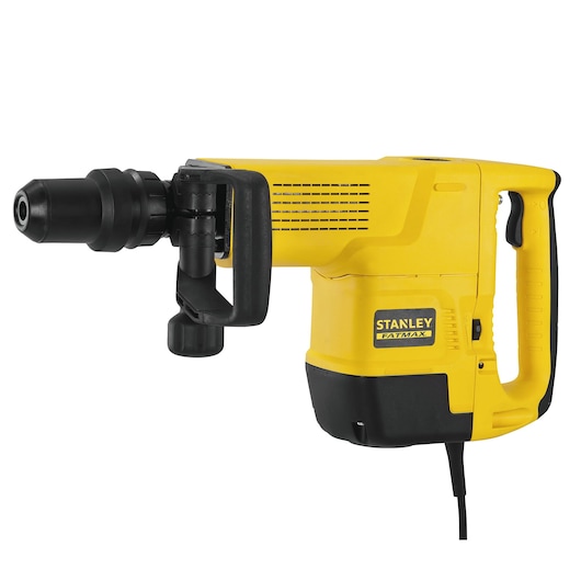 STANLEY STHM10K yellow demolition hammer, side angle on white background, with black handle and nozzle.