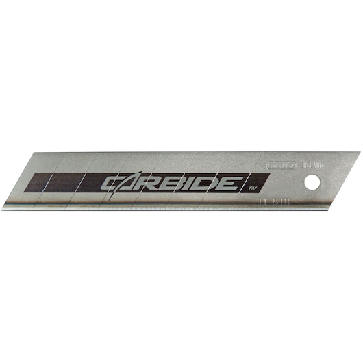 STANLEY STHT0-11818 snap-off carbide utility blade, photography, side view on white background.