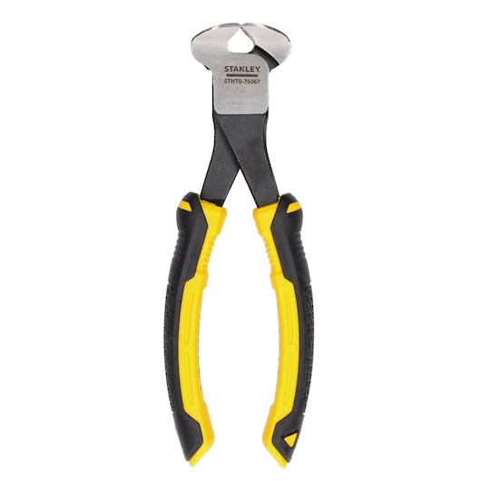 Stanley end cutting pliers with black and yellow handles, model STHT0-75067, shown on a white background.