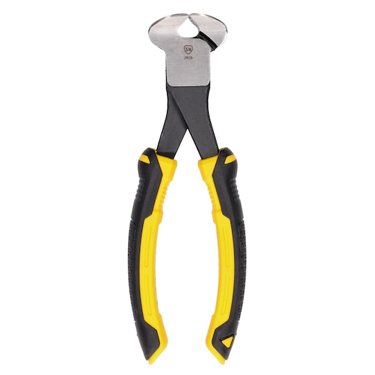 Stanley end cutting pliers with black and yellow ergonomic handles, tool for cutting wires and nails.