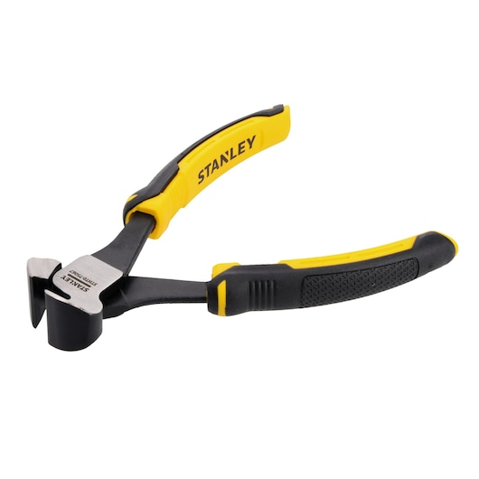 Stanley cutting pliers with yellow and black ergonomic handles, designed for cutting wires and small materials.