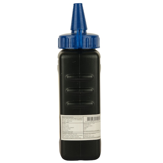 STANLEY STHT47403-8-KR chalk powder bottle, black body with blue twist cap, rear angle on white background.