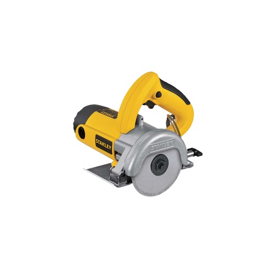 Photo of STANLEY STSP125-KR compact yellow and black circular saw, side angle on white background.